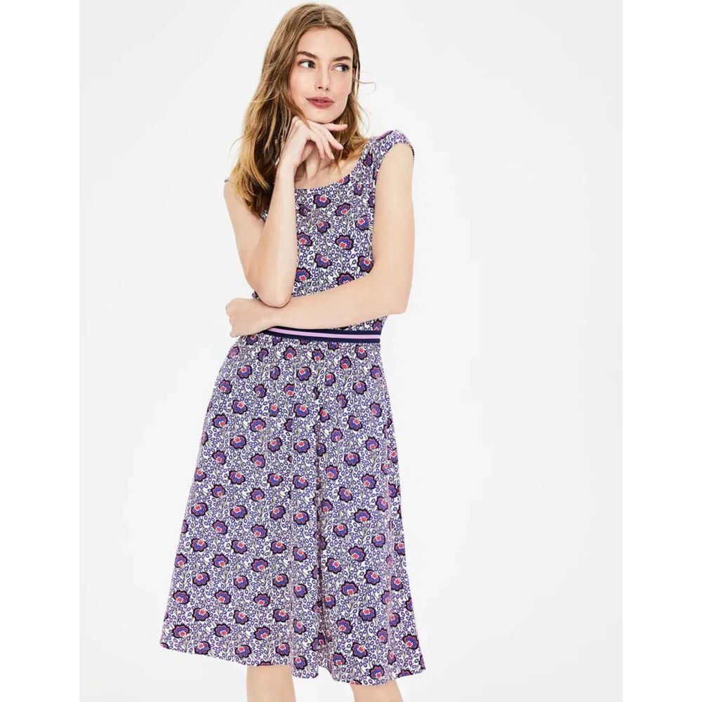 Womens Boden Bernice Jersey Dress US 4R/UK 8R Blue/Pink/White Floral EUC